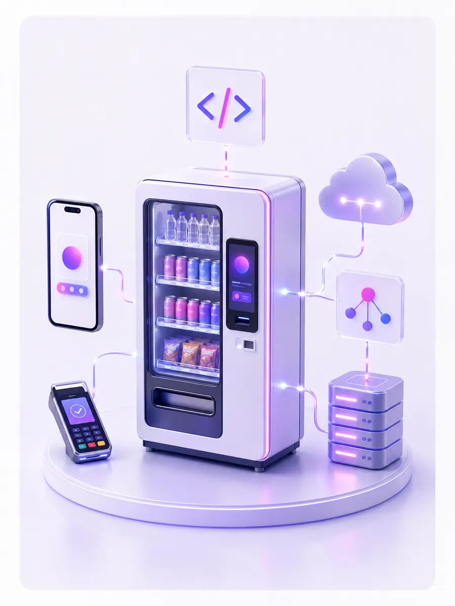 API Integration illustration with connected vending machine and devices